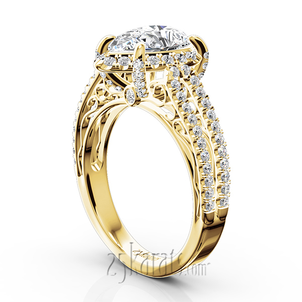 14K white gold Pear Shape Halo Antique Scroll Engagement Ring (5/8 ct. tw.) - alternate view 5