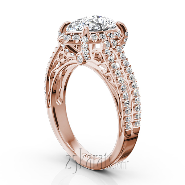 14K white gold Pear Shape Halo Antique Scroll Engagement Ring (5/8 ct. tw.) - alternate view 6