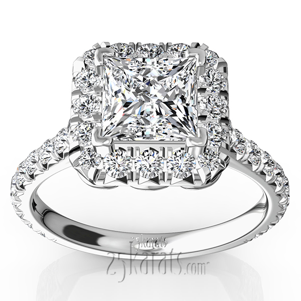 14K white gold Micro Pave Setting Halo Engagement Ring (7/8 ct. tw.) - main view