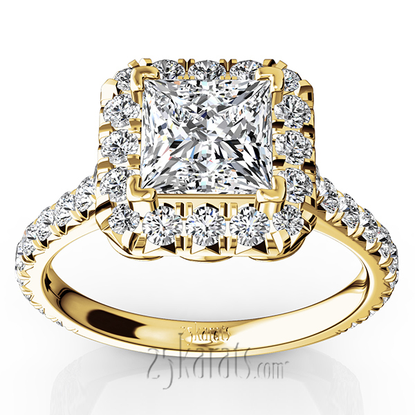 14K white gold Micro Pave Setting Halo Engagement Ring (7/8 ct. tw.) - alternate view 2