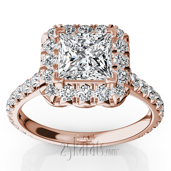 14K white gold Micro Pave Setting Halo Engagement Ring (7/8 ct. tw.) - alternate view 3