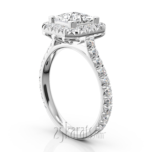 14K white gold Micro Pave Setting Halo Engagement Ring (7/8 ct. tw.) - alternate view 4