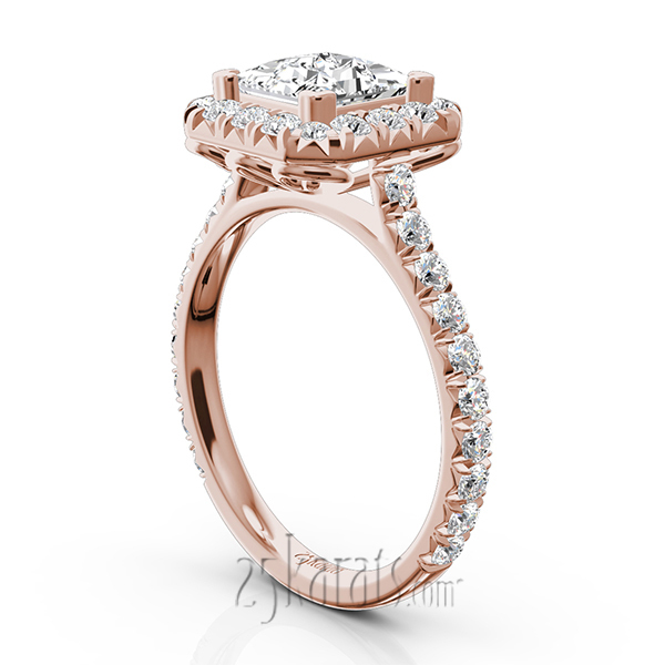 14K white gold Micro Pave Setting Halo Engagement Ring (7/8 ct. tw.) - alternate view 6