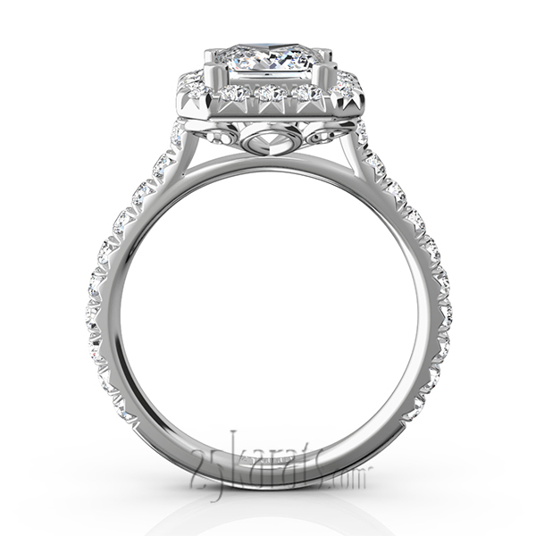 14K white gold Micro Pave Setting Halo Engagement Ring (7/8 ct. tw.) - alternate view 7