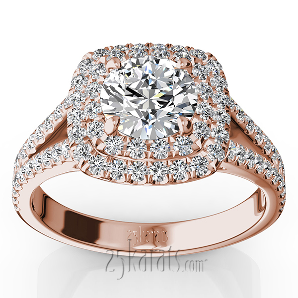 14K white gold Split Shank Two Tier Halo Engagement Ring (3/4 ct. tw.) - alternate view 3