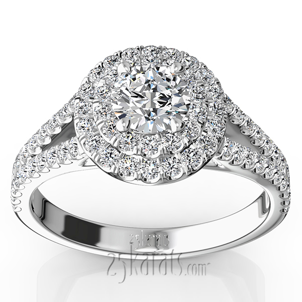 14K white gold Split Shank Scalloped Micro Pave Engagement Ring (5/8 ct. tw.) - main view