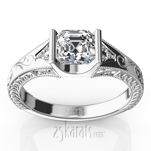14K white gold Tension Set Antique Design Engagement Ring (0.03ct. tw.) - main view