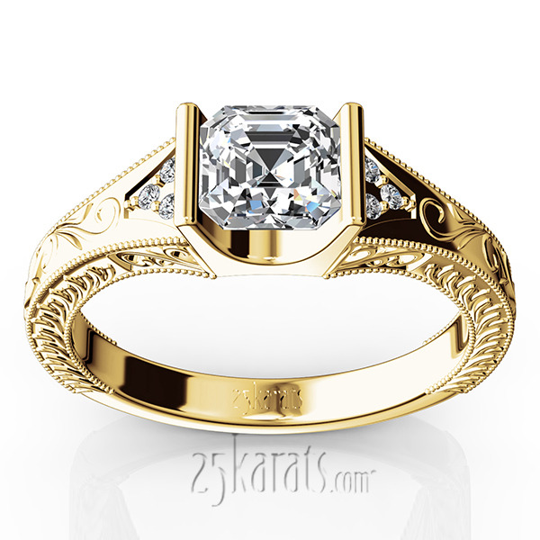 14K white gold Tension Set Antique Design Engagement Ring (0.03ct. tw.) - alternate view 2