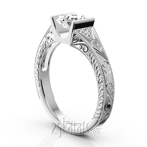 14K white gold Tension Set Antique Design Engagement Ring (0.03ct. tw.) - alternate view 4