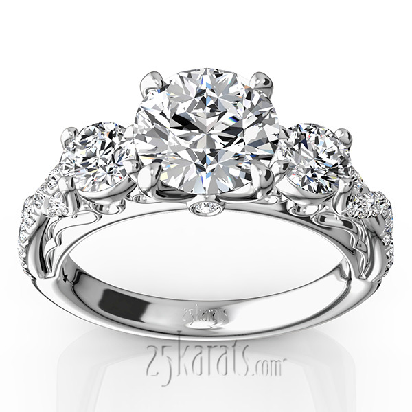 14K white gold Twist Shank Three Stone Diamond Engagement Ring (1.00 ct. tw.) - main view