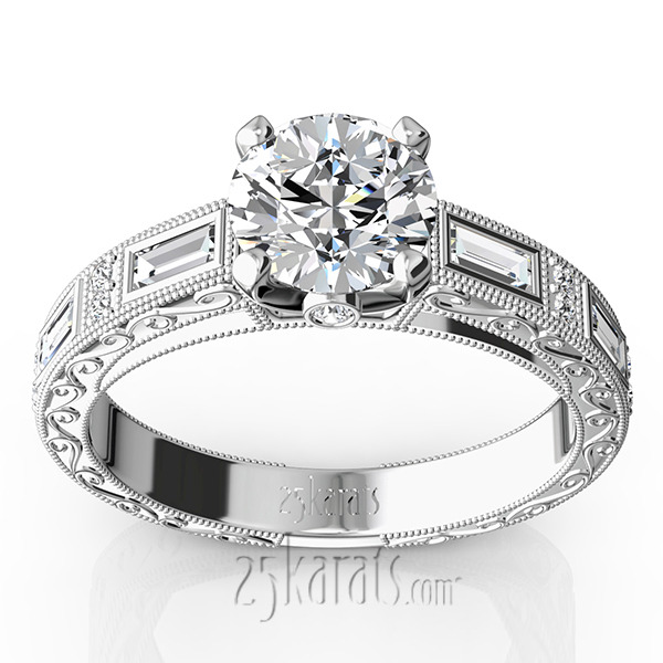 14K white gold Nostalgic Engraving Design Engagement Ring (1/2 ct. tw.) - main view