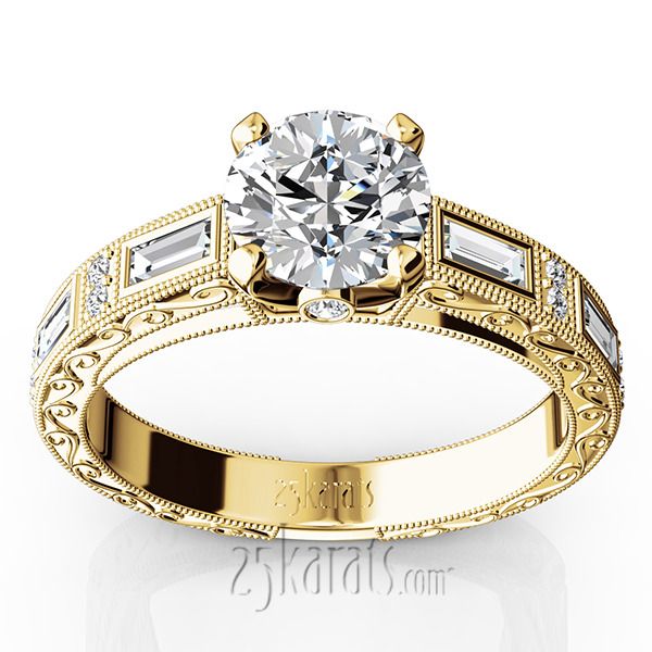 14K white gold Nostalgic Engraving Design Engagement Ring (1/2 ct. tw.) - alternate view 2