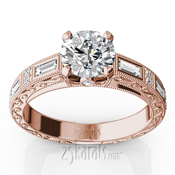 14K white gold Nostalgic Engraving Design Engagement Ring (1/2 ct. tw.) - alternate view 3