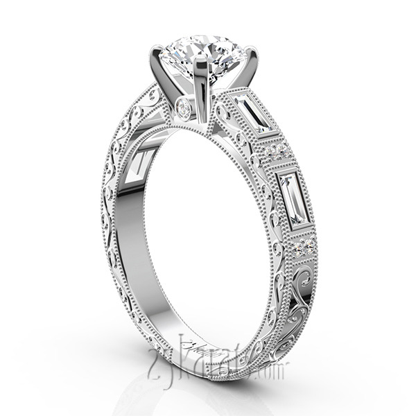 14K white gold Nostalgic Engraving Design Engagement Ring (1/2 ct. tw.) - alternate view 4