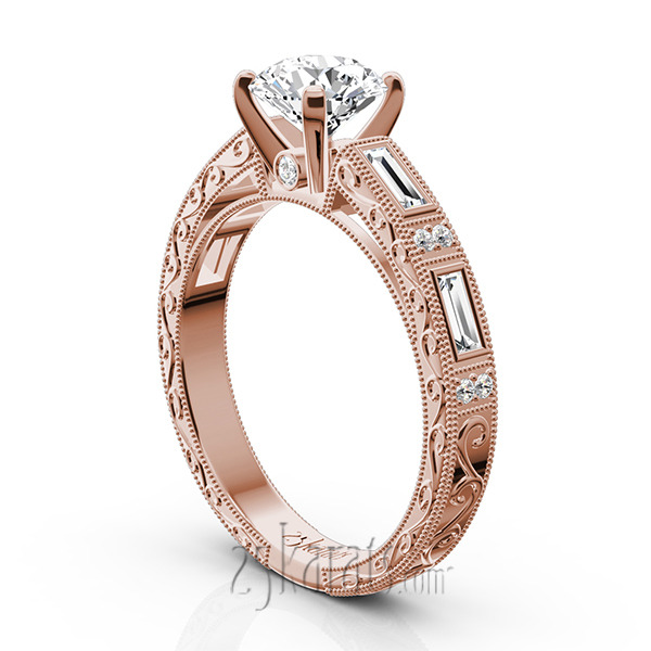 14K white gold Nostalgic Engraving Design Engagement Ring (1/2 ct. tw.) - alternate view 5