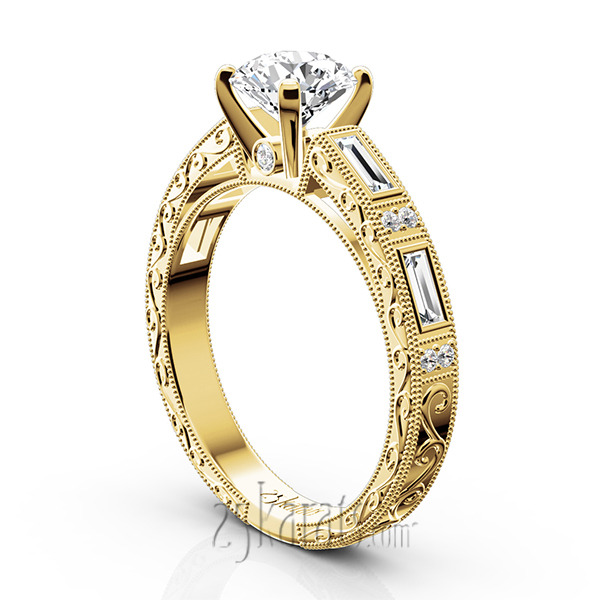 14K white gold Nostalgic Engraving Design Engagement Ring (1/2 ct. tw.) - alternate view 6