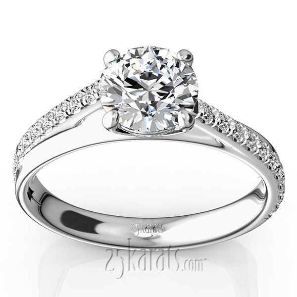 14K white gold Micro Pave Set 4-Prong Center Diamond Engagement Ring (1/3 ct. tw.) - main view