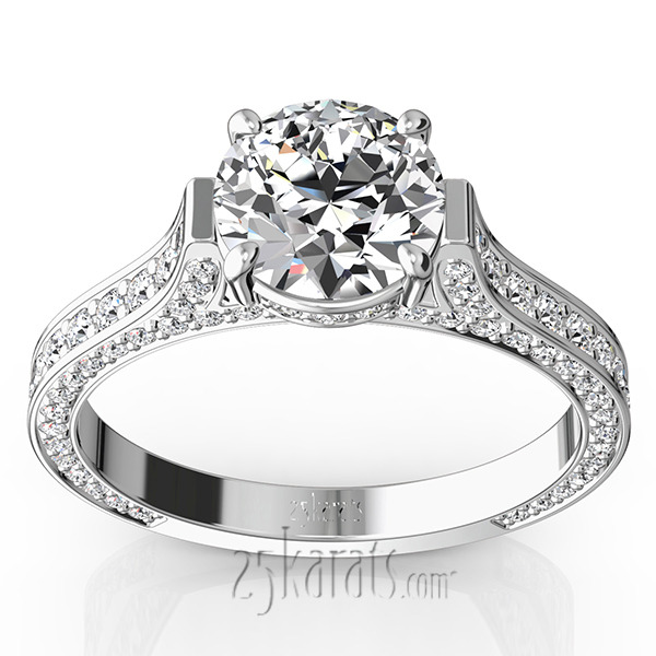14K white gold Bright Cut Pave Set Diamond Engagement Ring (7/8 ct. tw.) - main view