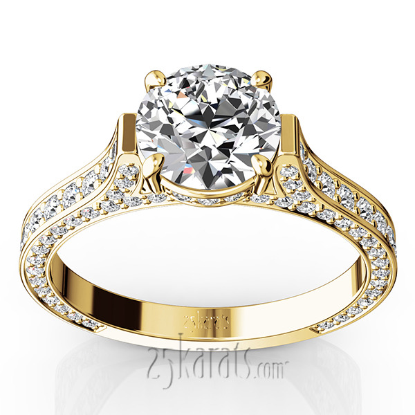 14K white gold Bright Cut Pave Set Diamond Engagement Ring (7/8 ct. tw.) - alternate view 2
