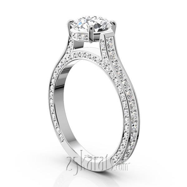 14K white gold Bright Cut Pave Set Diamond Engagement Ring (7/8 ct. tw.) - alternate view 4