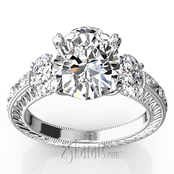 14K white gold Antique Three Stone Engagement Ring (0.70ct. tw.) - main view