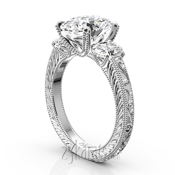 14K white gold Antique Three Stone Engagement Ring (0.70ct. tw.) - alternate view 2