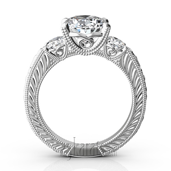 14K white gold Antique Three Stone Engagement Ring (0.70ct. tw.) - alternate view 3