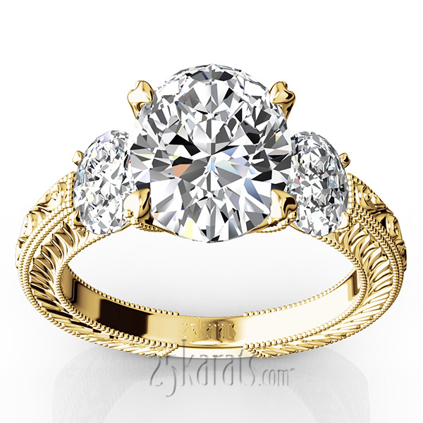 14K white gold Antique Three Stone Engagement Ring (0.70ct. tw.) - alternate view 4