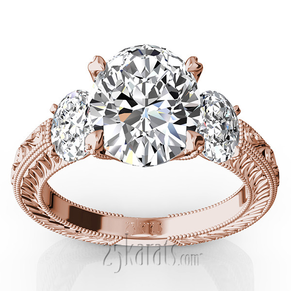 14K white gold Antique Three Stone Engagement Ring (0.70ct. tw.) - alternate view 7