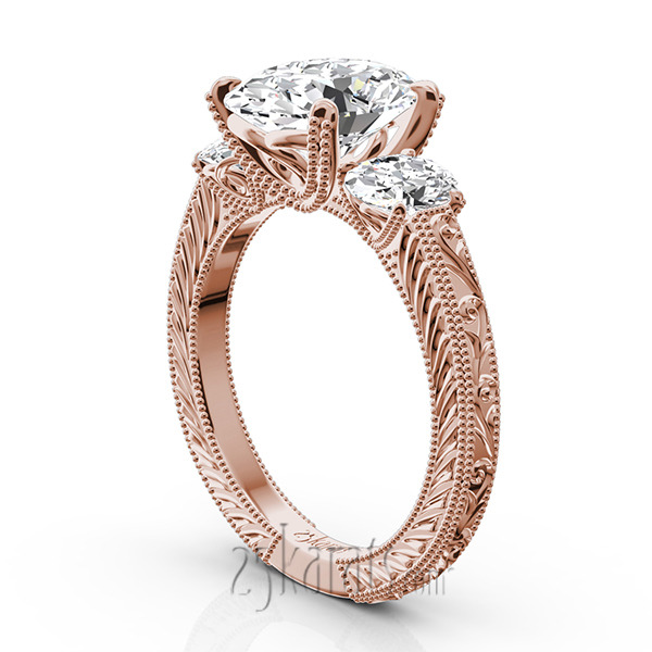 14K white gold Antique Three Stone Engagement Ring (0.70ct. tw.) - alternate view 8