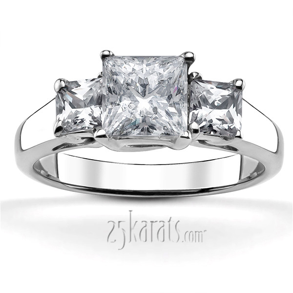 14K white gold Princesss Cut Trellis Three Stone Diamond Engagement Ring (0.80 ct. tw.) - alternate view 4