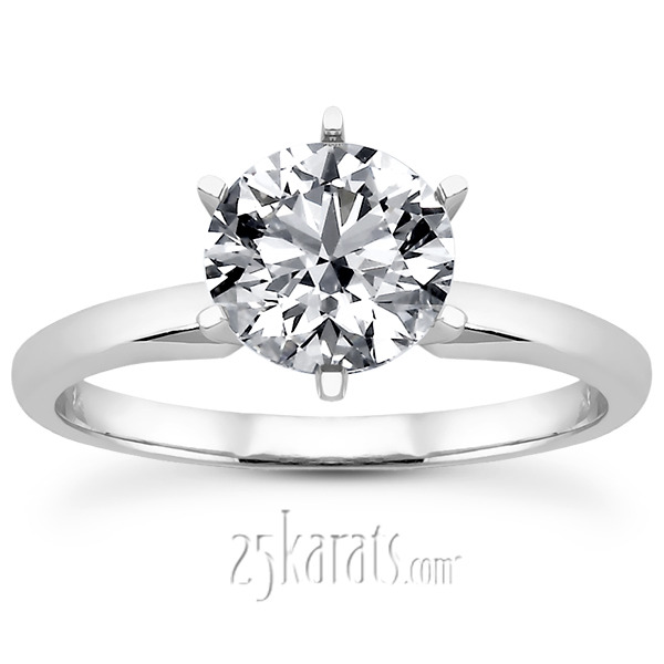 14K white gold Round Cut 6-Prong Classic Solitaire Engagement Ring - alternate view 6