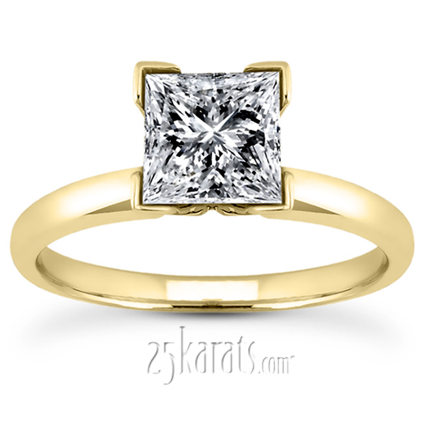 V Tip 4 Prong Classic Princess Cut Solitaire Engagement Ring 