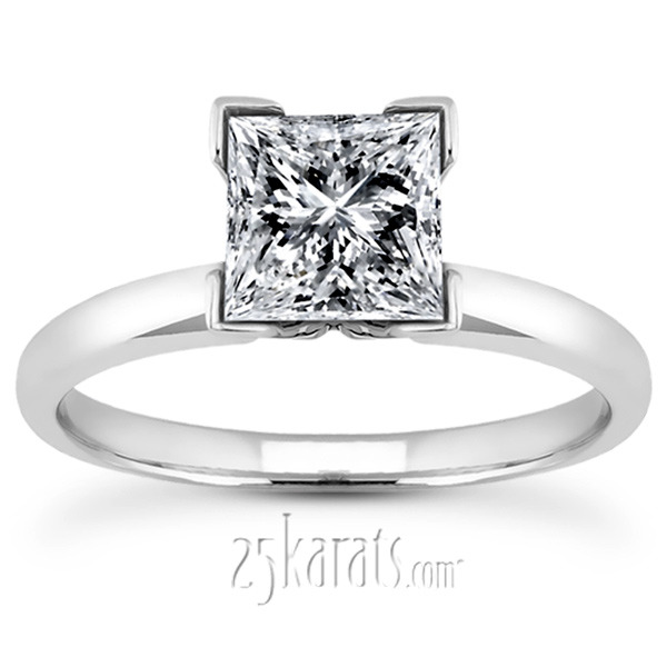 18K white gold V Tip 4 Prong Classic Princess Cut Solitaire Engagement Ring - alternate view 4