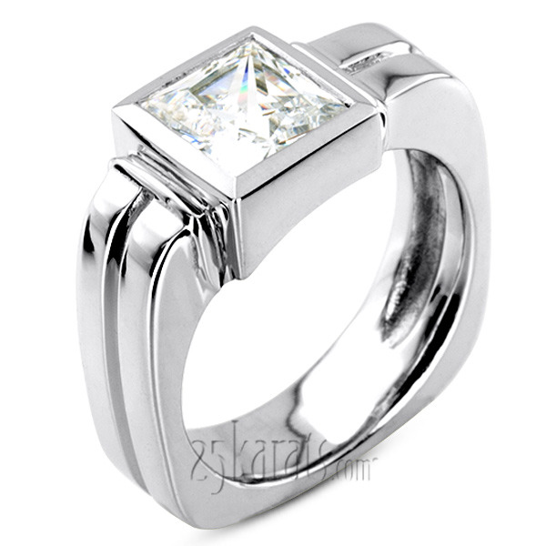 14K white gold 3.00 ct. Princess Cut Solitaire Diamond Men's Ring - main view