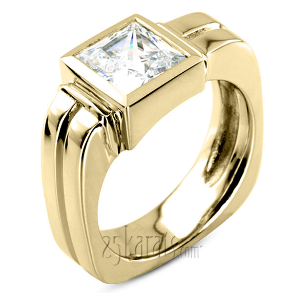 14K white gold 3.00 ct. Princess Cut Solitaire Diamond Men's Ring - alternate view 2