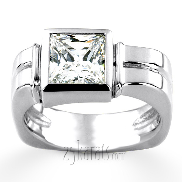 14K white gold 3.00 ct. Princess Cut Solitaire Diamond Men's Ring - alternate view 3