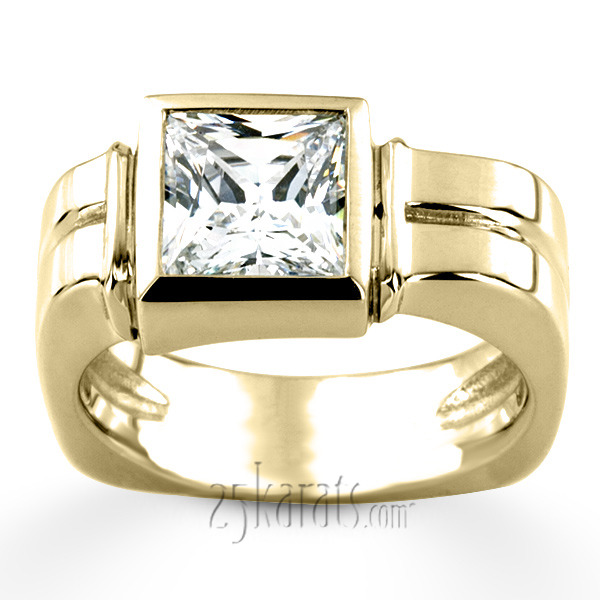 14K white gold 3.00 ct. Princess Cut Solitaire Diamond Men's Ring - alternate view 4