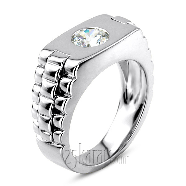 14K white gold Solitaire Diamond Man Ring (1.00 ct) - alternate view 2