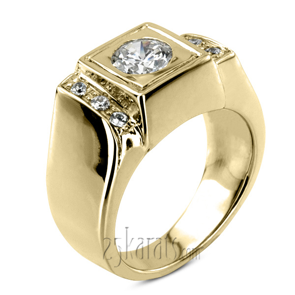 0.12 ct. Round Cut Prong Set Diamond Man Ring (0.75ct Center)