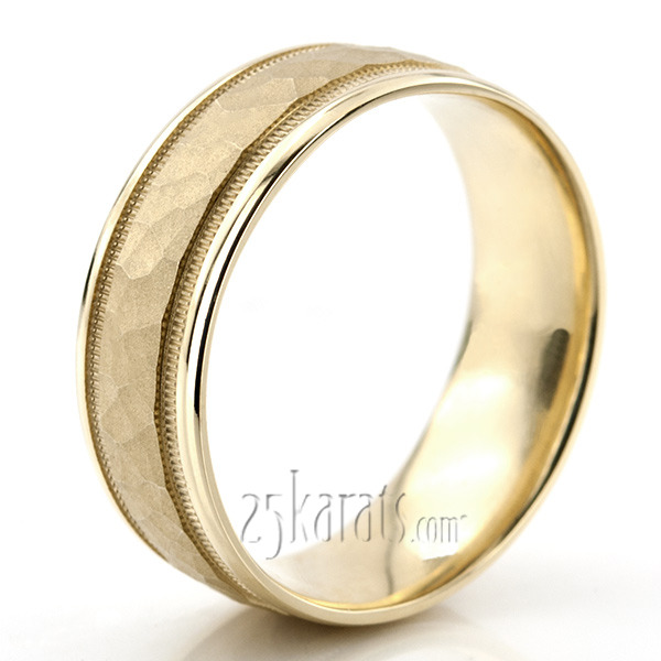 10K yellow gold 8mm. hammer Comfort-Fit-Hammered-Finished-Design-Band - alternate view 2