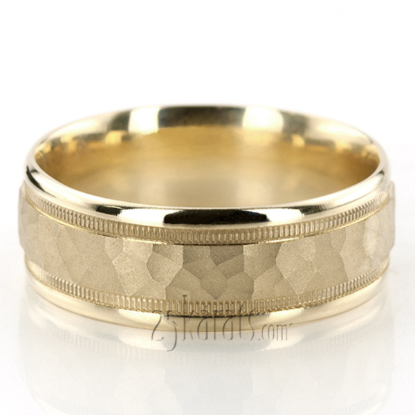 10K yellow gold 8mm. hammer Comfort-Fit-Hammered-Finished-Design-Band - alternate view 3