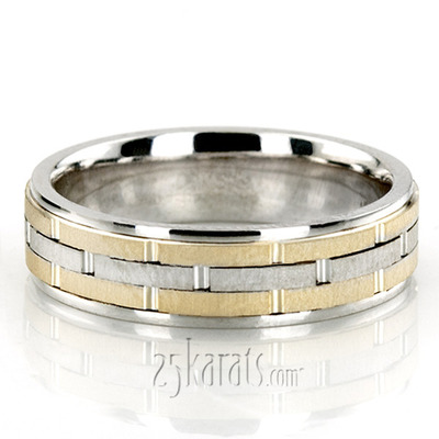 Grooved Two-Color Handcrafted Wedding Ring 