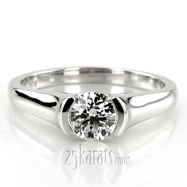 14K white gold Half Bezel Contemporary Solitaire Engagement Ring 1 - alternate view 5