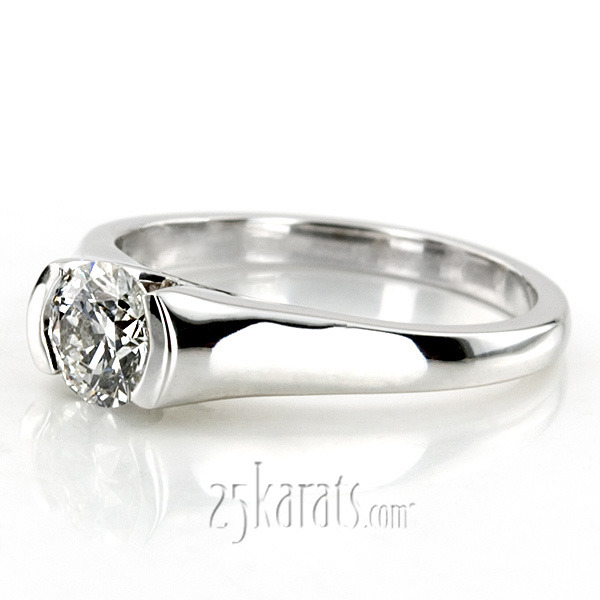 14K white gold Half Bezel Contemporary Solitaire Engagement Ring 1 - alternate view 6