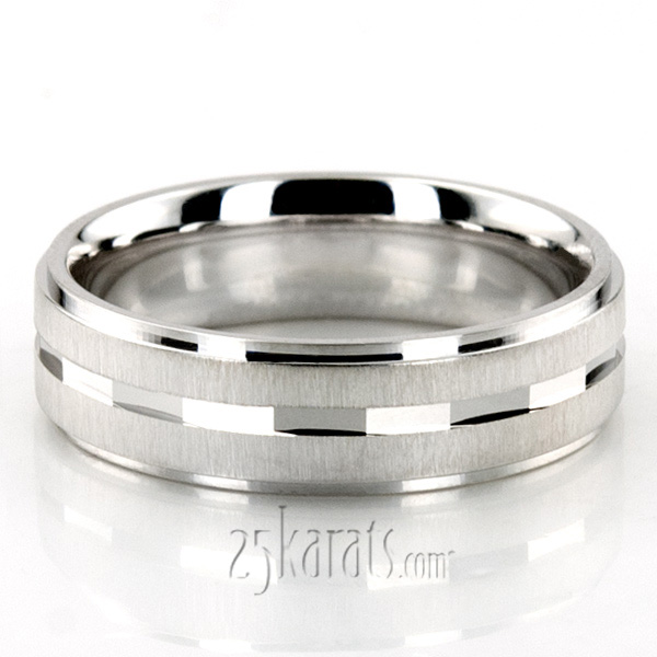 Angular Cut Center Carved Design Wedding Ring 