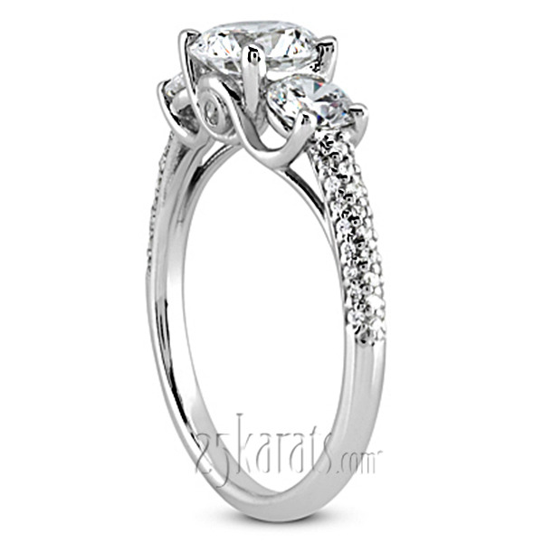 14K white gold Elegant Three Stone Micro Pave Engagement Ring (0.84 ct. tw.) - main view