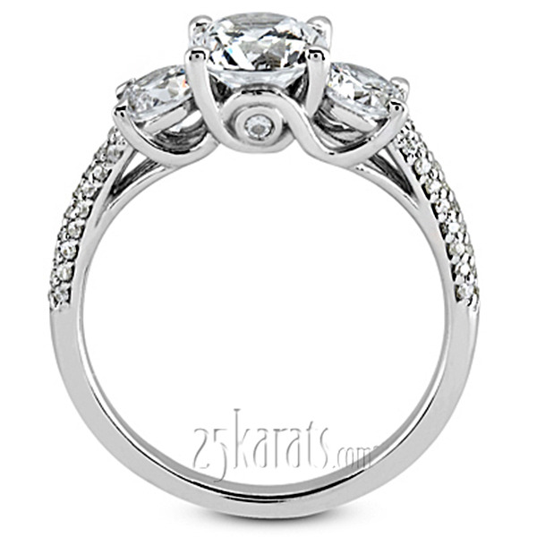14K white gold Elegant Three Stone Micro Pave Engagement Ring (0.84 ct. tw.) - alternate view 2