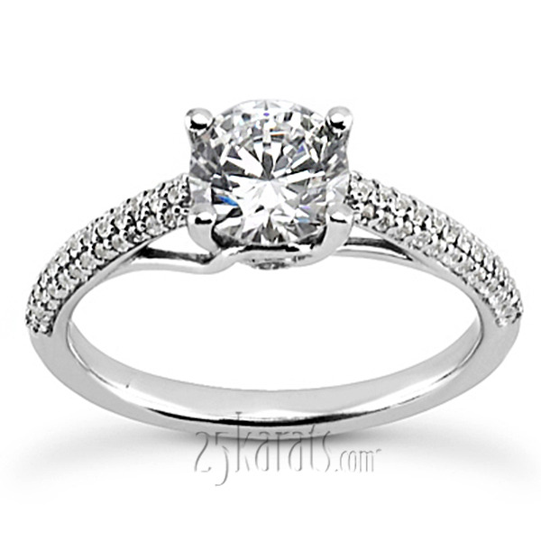 14K white gold Half-Way Pave Set Diamond Engagement Ring (for 0.75ct) - main view