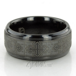 Black Titanium 9mm Comfort-Fit Cathedral Cross Design Ring thumbnail 3